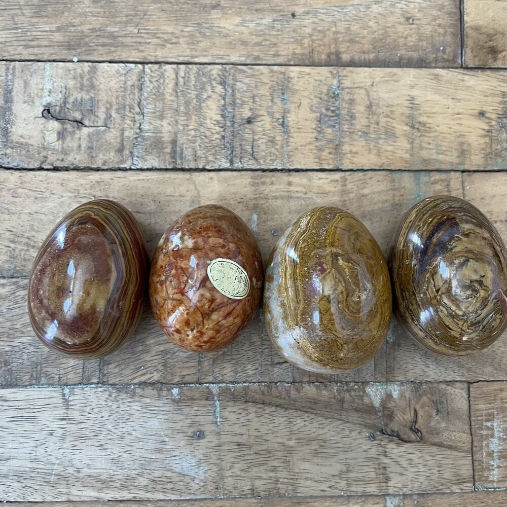 Lot of 4 Alabaster Marble Stone Eggs Decorative Collectibles Smooth Handcrafted